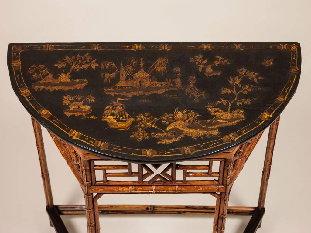 Late 19th Century Demilune bamboo side table