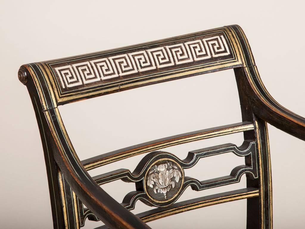 A Regency Black Painted Elbow Chair In Good Condition In London, GB