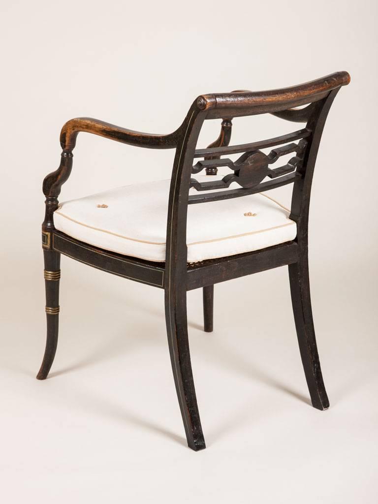 19th Century A Regency Black Painted Elbow Chair