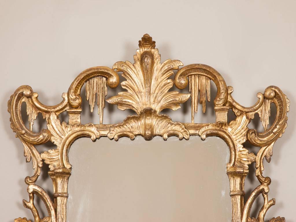 A late George III rectangular pier glass with a giltwood frame ornately,
carved in the Rococo style.