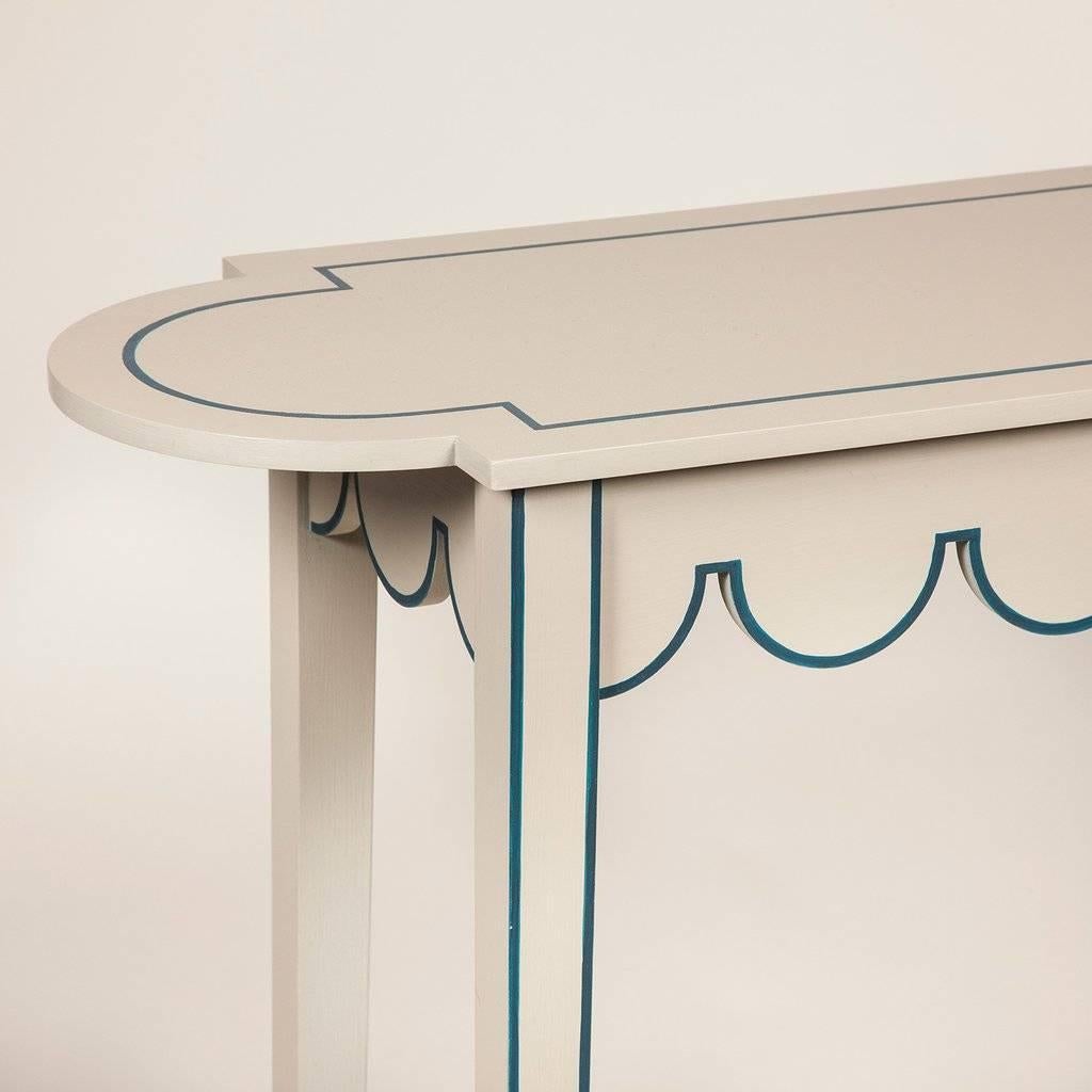 A large painted D-end table with scalloped frieze. Made to order to any finish. This size and finish - £1,400.00 plus vat.
