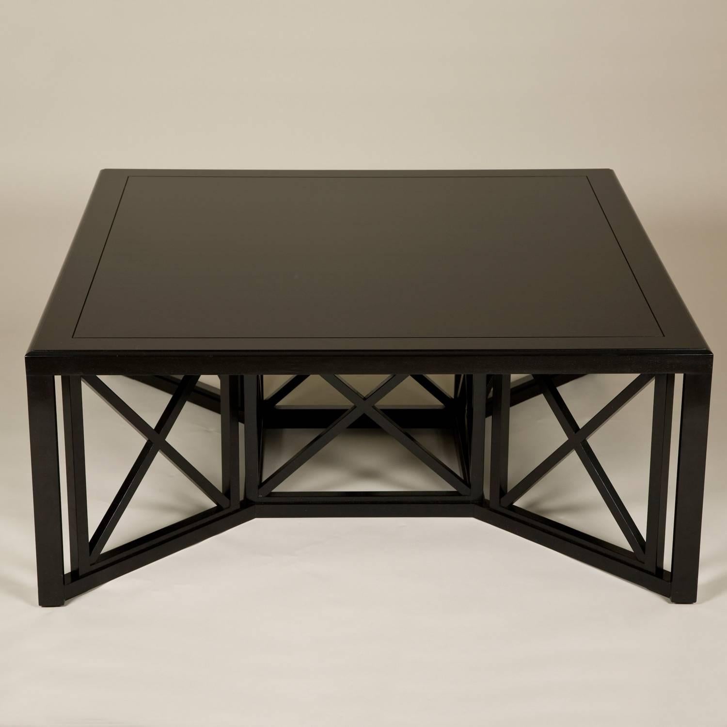 Square Cockpen coffee table. Lacquered or painted wood, made to order. Price for this size in an ebonized finish £2,980.00 plus VAT.
