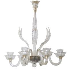 Traditional Clear Murano Chandelier with Pale Gold Accents