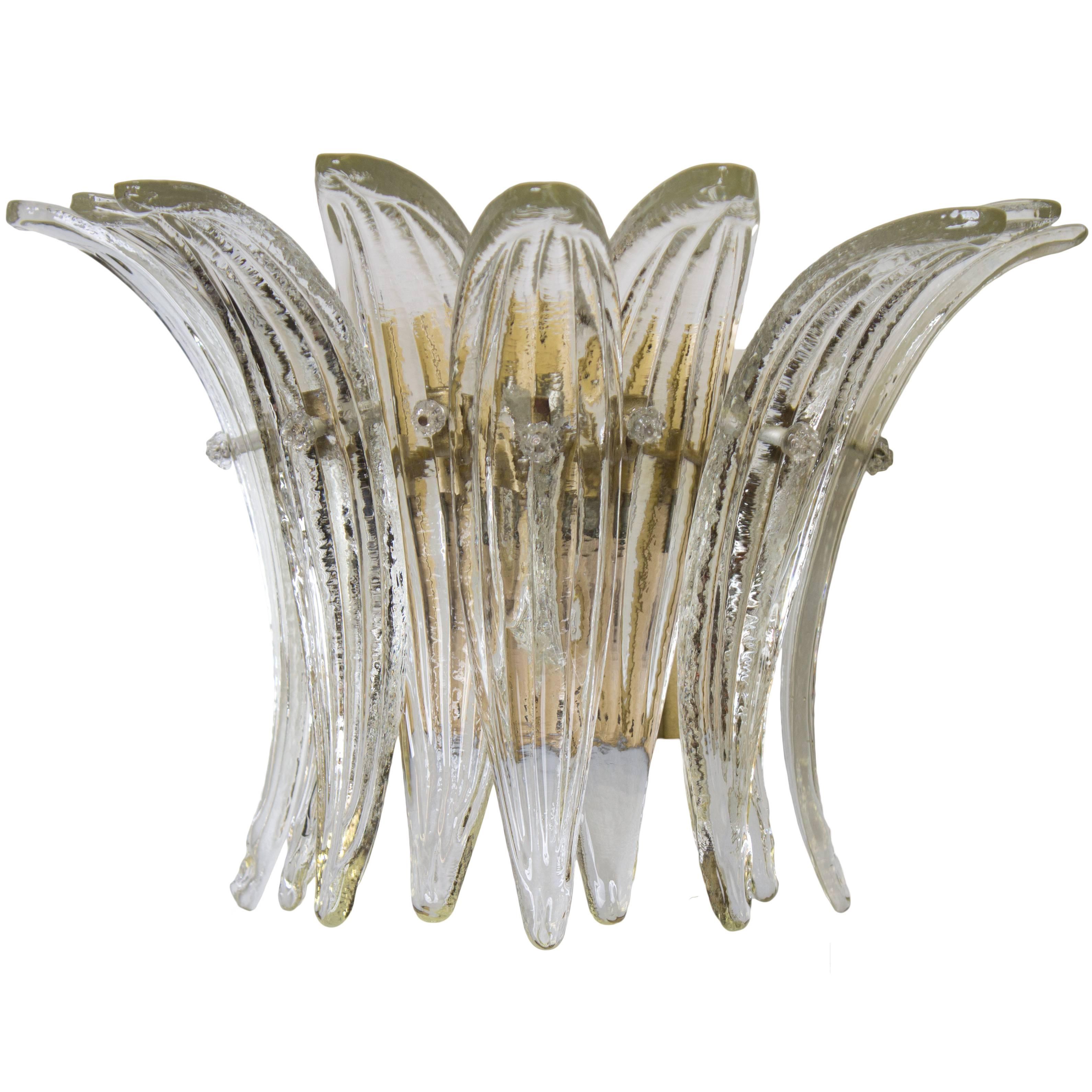 Pair of Murano Glass Feather Form Sconces, 1970 For Sale