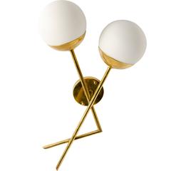 Pair of Brass and White Glass Sconces in the Style of Stilnovo