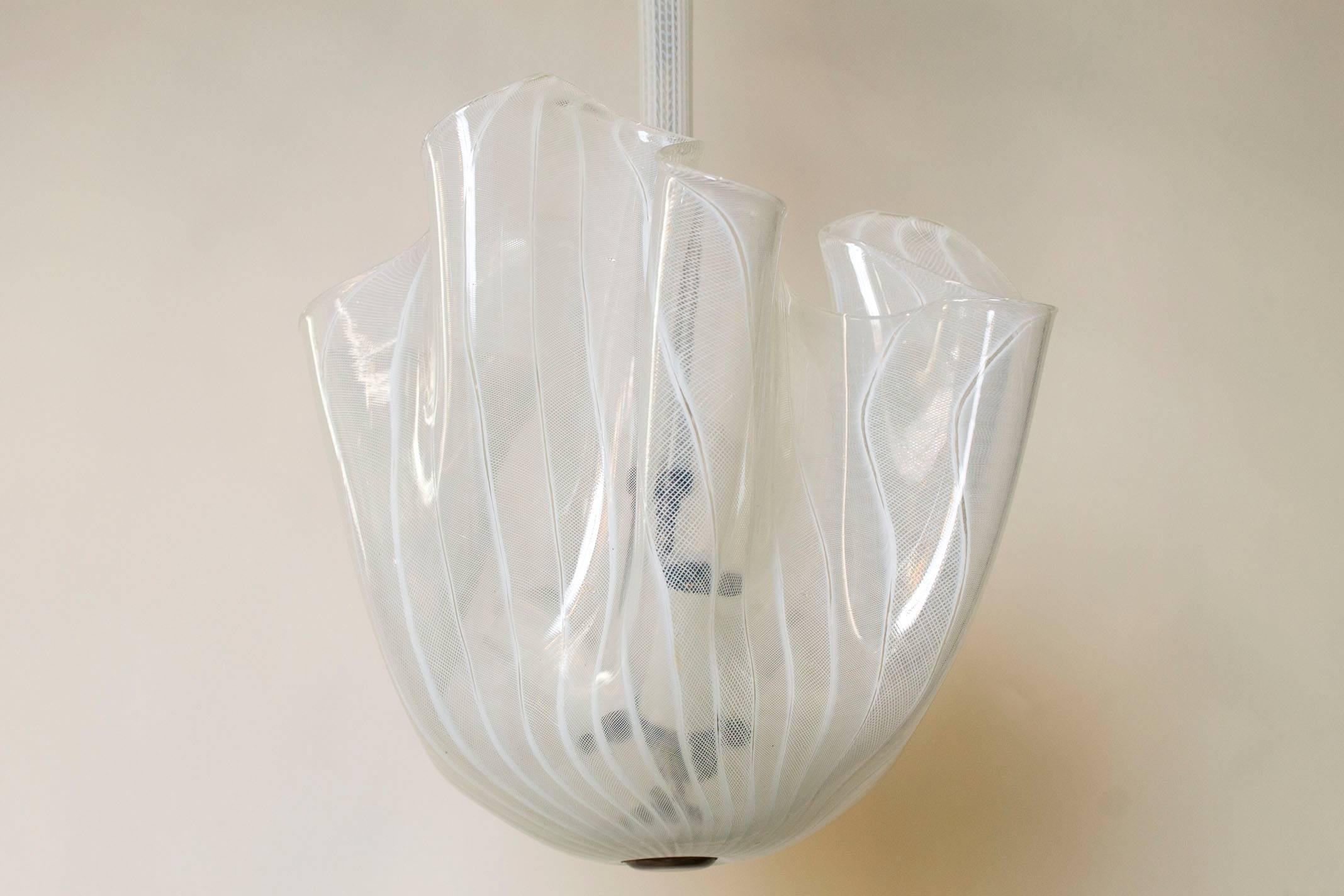 Clear and white Murano “Handkerchief” chandelier by Venini, circa 1950.