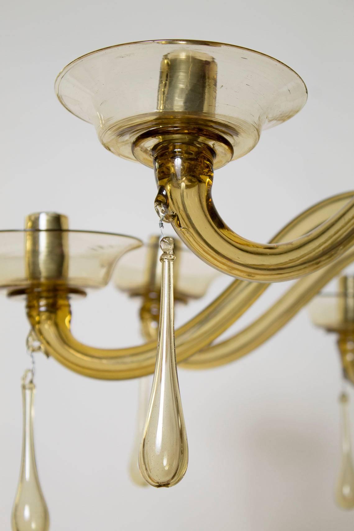 Amber Murano Chandelier by Venini, 1930 In Excellent Condition For Sale In Dallas, TX