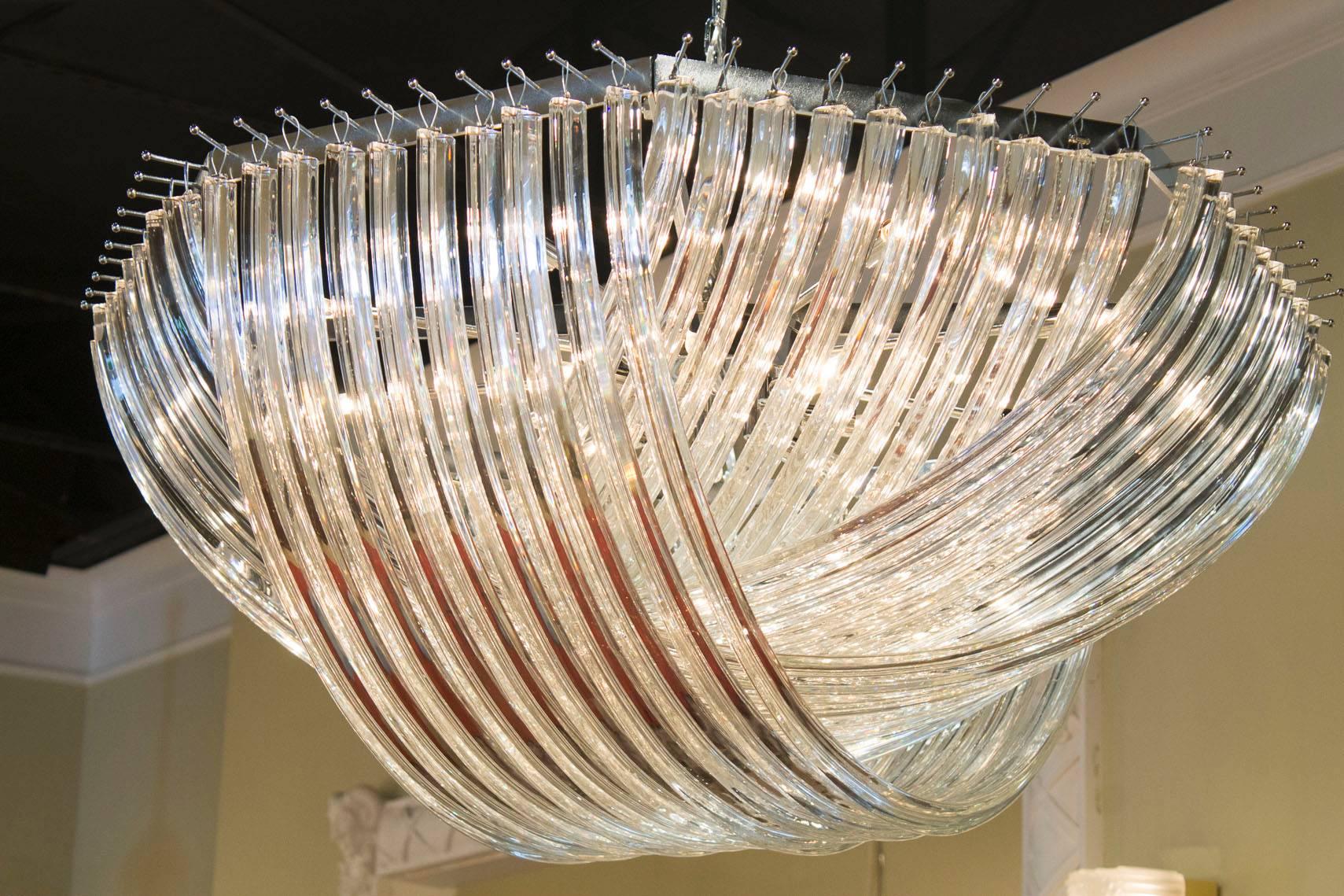 Clear Murano basket chandelier by Venini.