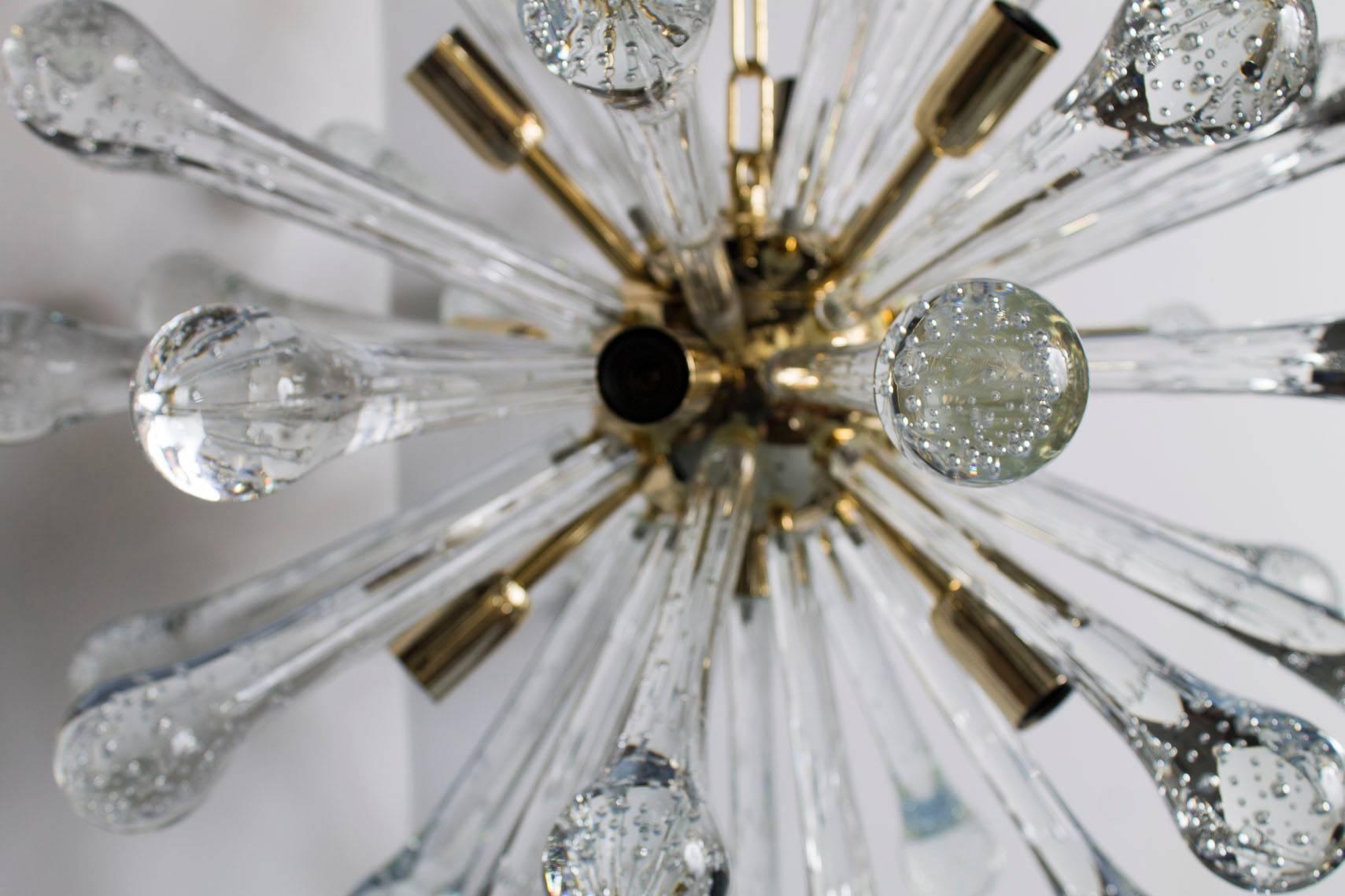 Italian Sputnik chandelier in polished brass and handblown Murano glass.
 