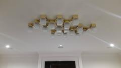 Pair of Brass and Clear Murano Glass Ceiling Mount Fixtures