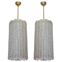 Pair of Murano Glass and Brass Lanterns