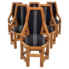 Postmodern Bamboo Accent Chairs, Set of 6, Rattan Dining