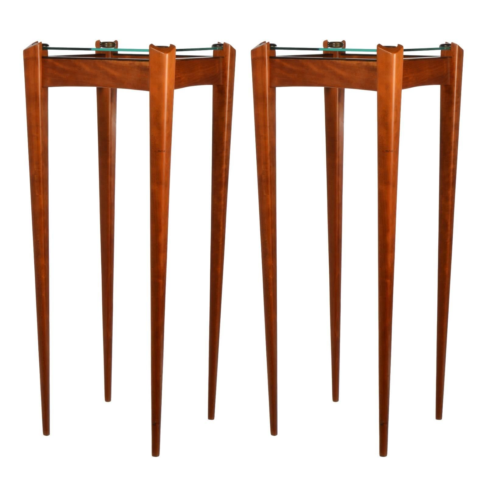 Pair of Custom Made Display Pedestals in Cherry, Ebony and Glass For Sale at 1stDibs