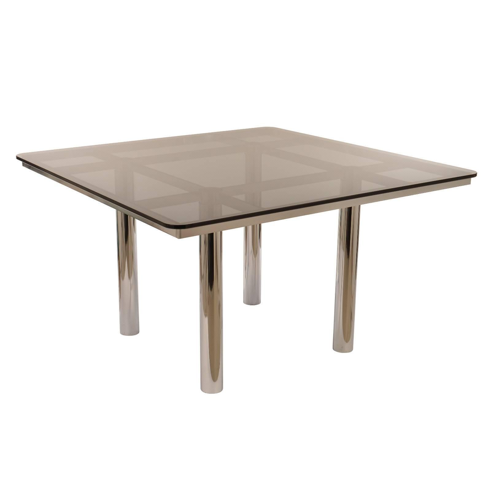 Tobia Scarpa Chrome and Smoke Glass Dining Table for Gavina For Sale