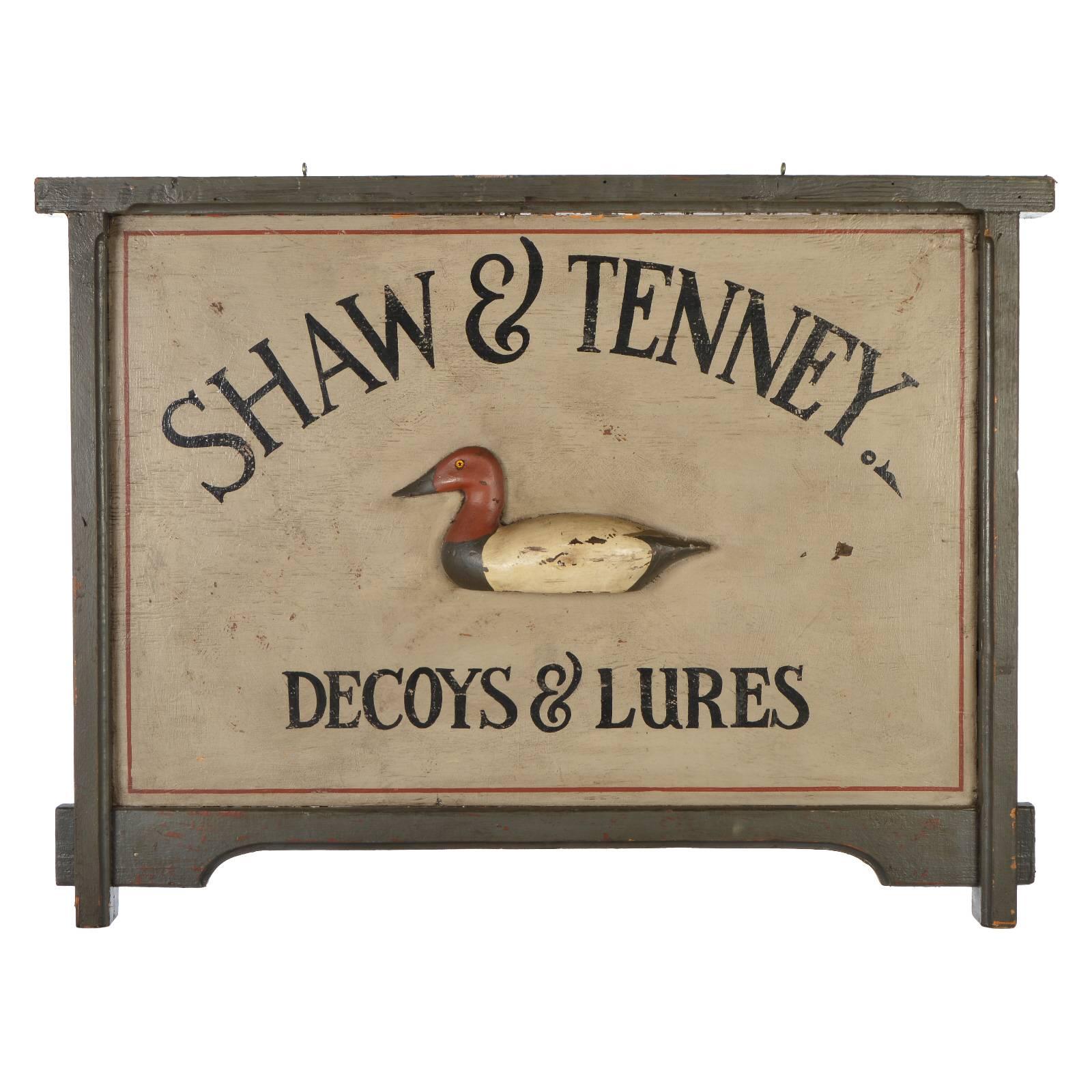 Shaw and Tenney Decoys and Lures Trade Sign For Sale