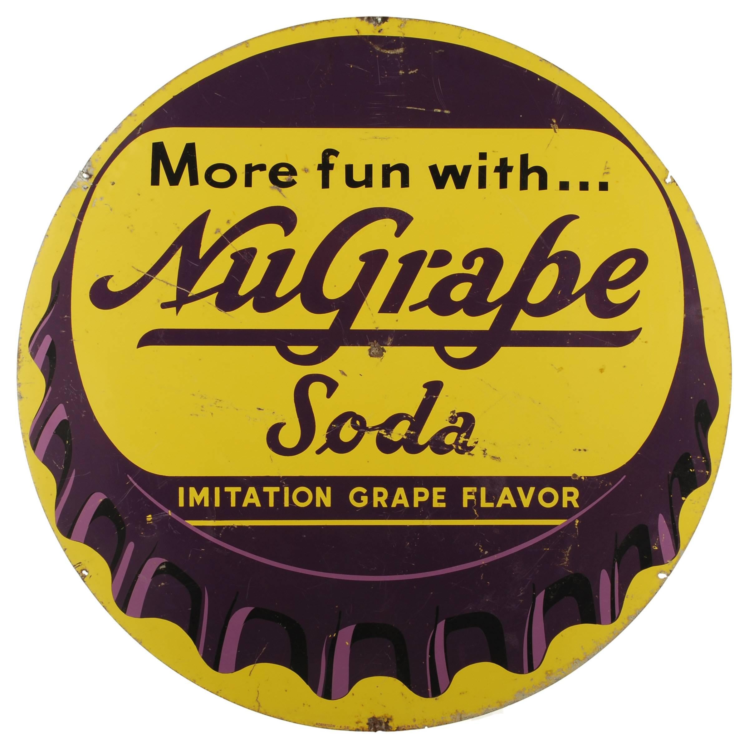 Vintage NuGrape Soda Bottle Cap Metal Sign For Sale
