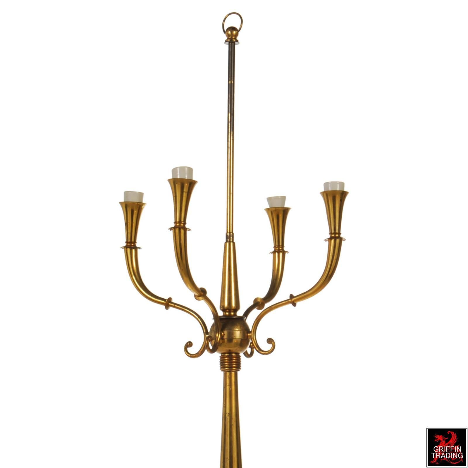 Mid-Century Modern Stylish Italian Brass Floor Lamp with Four Lights For Sale