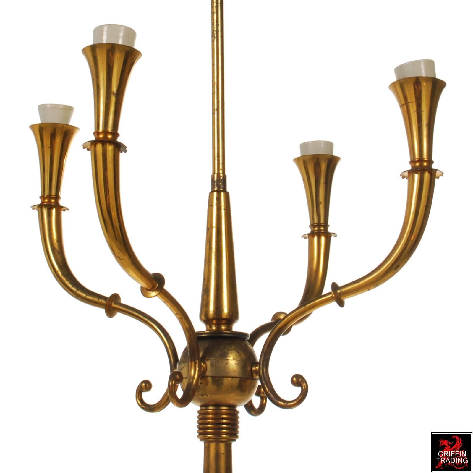 Stylish Italian Brass Floor Lamp with Four Lights In Good Condition For Sale In Dallas, TX