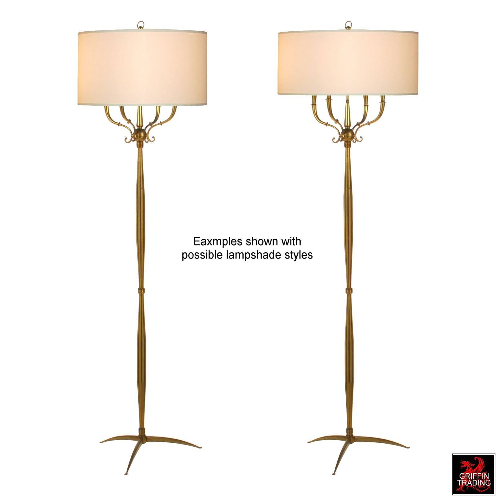 Stylish Italian Brass Floor Lamp with Four Lights For Sale 2