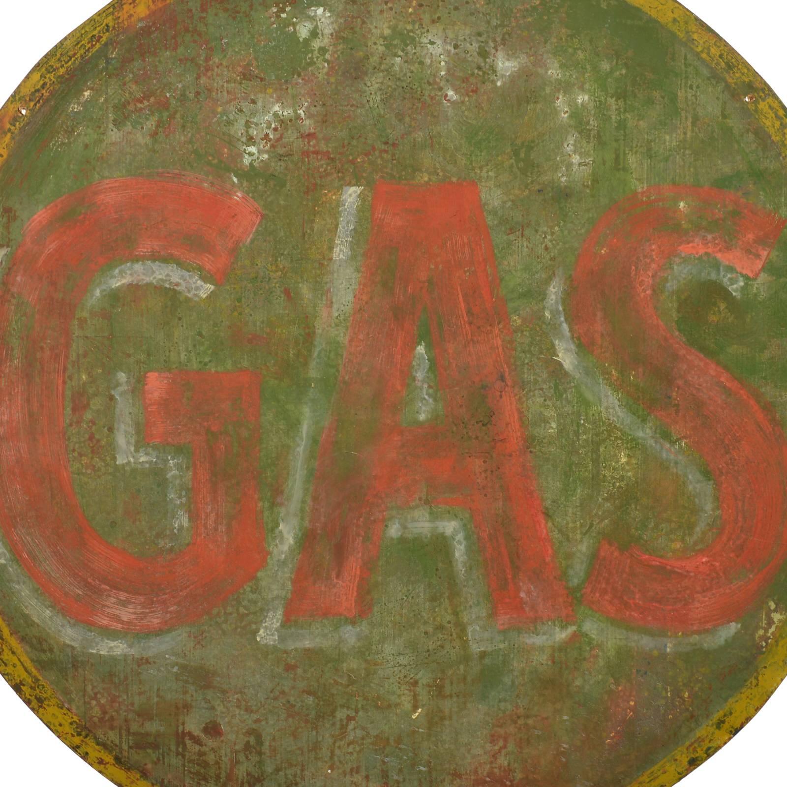Hand-Painted Wood GAS Sign In Good Condition In Dallas, TX