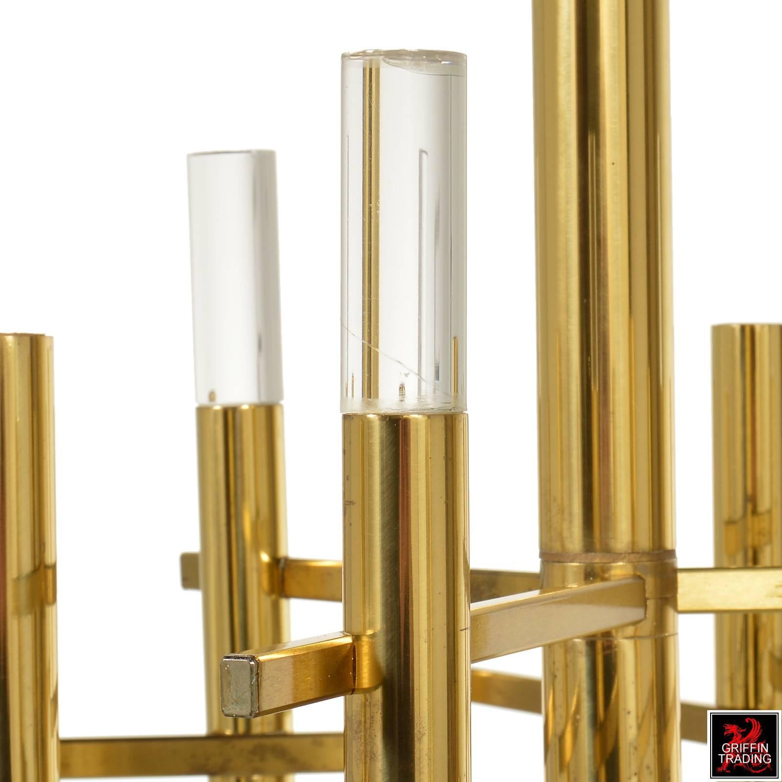 Brass and Lucite Italian Chandelier by Gaetano Sciolari 1