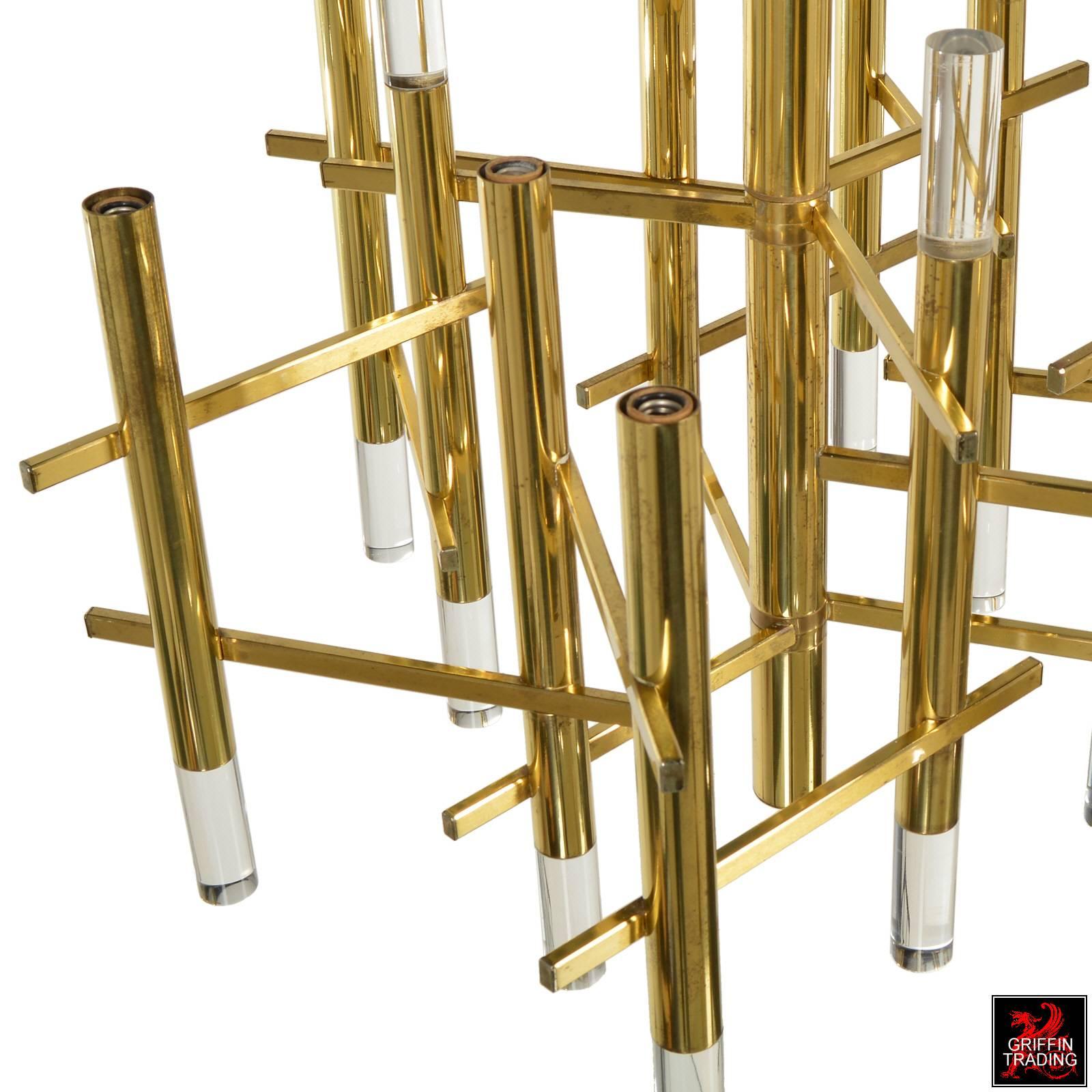 Mid-20th Century Brass and Lucite Italian Chandelier by Gaetano Sciolari