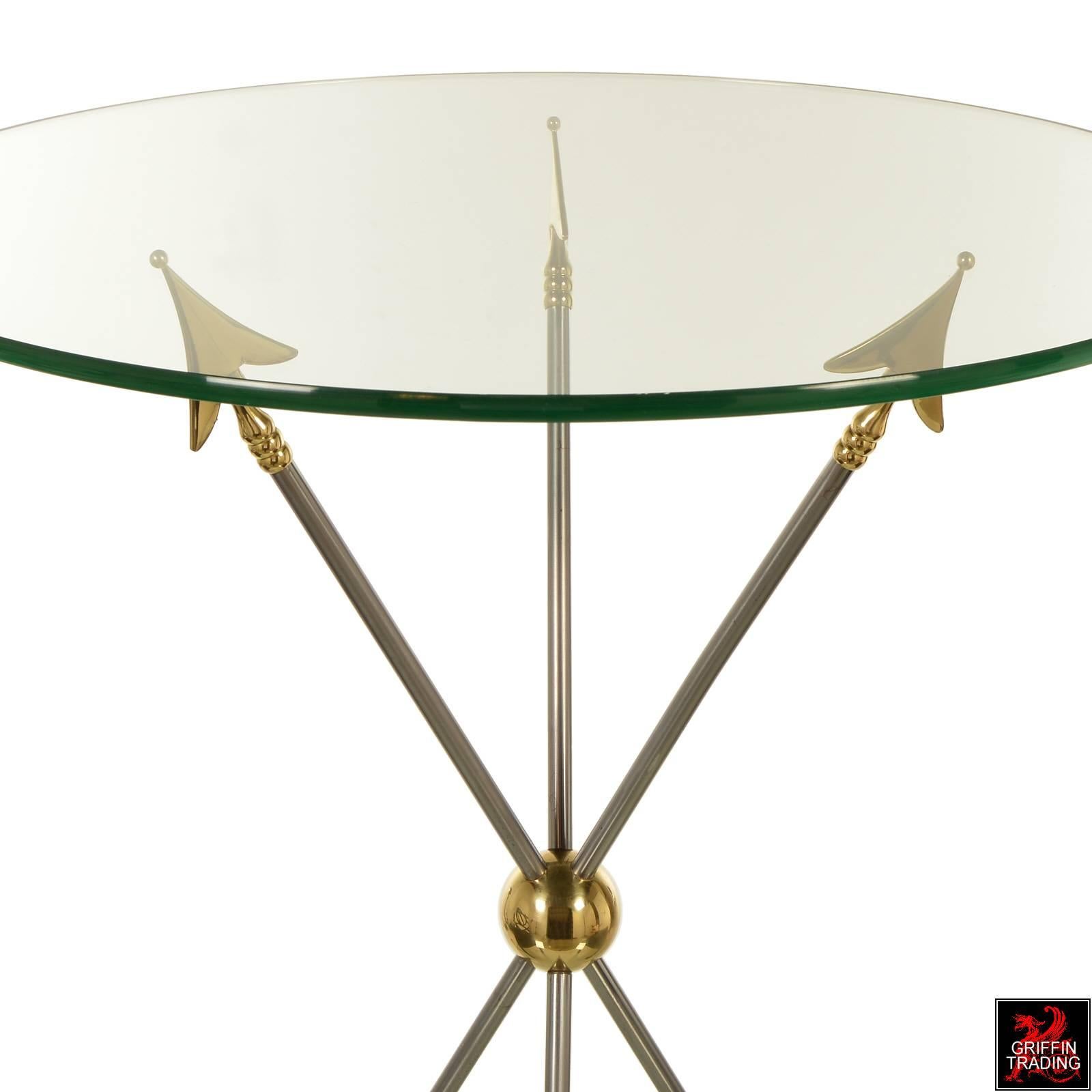 Neoclassical Maison Jansen Glass Top Side Table with Arrow Base