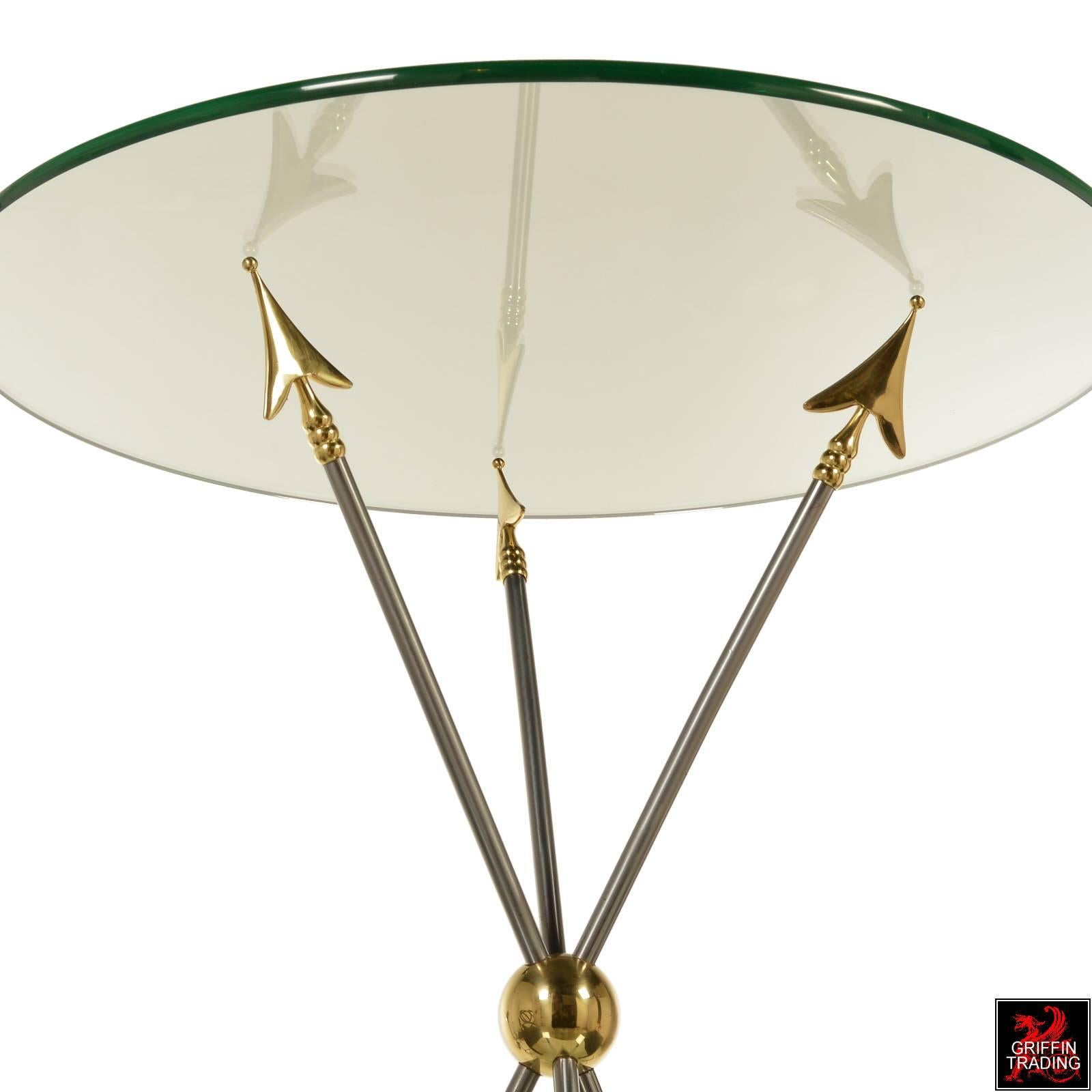 French Maison Jansen Glass Top Side Table with Arrow Base