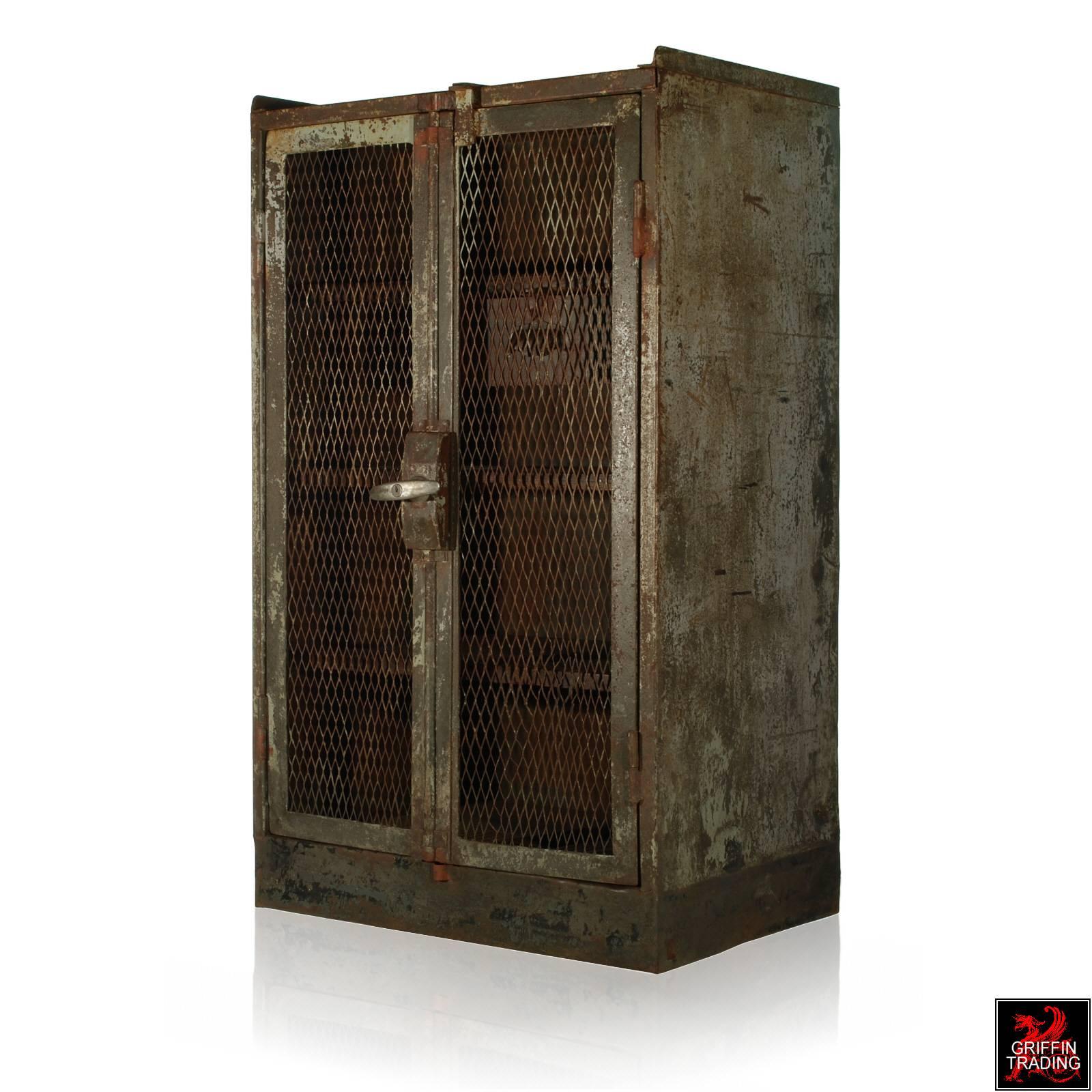 Industrial French Railroad Double Door Steel Cabinet For Sale