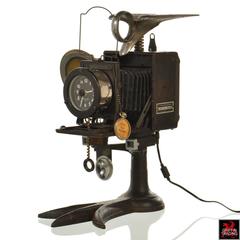 Raven Art Assemblage Clock and Desk Lamp