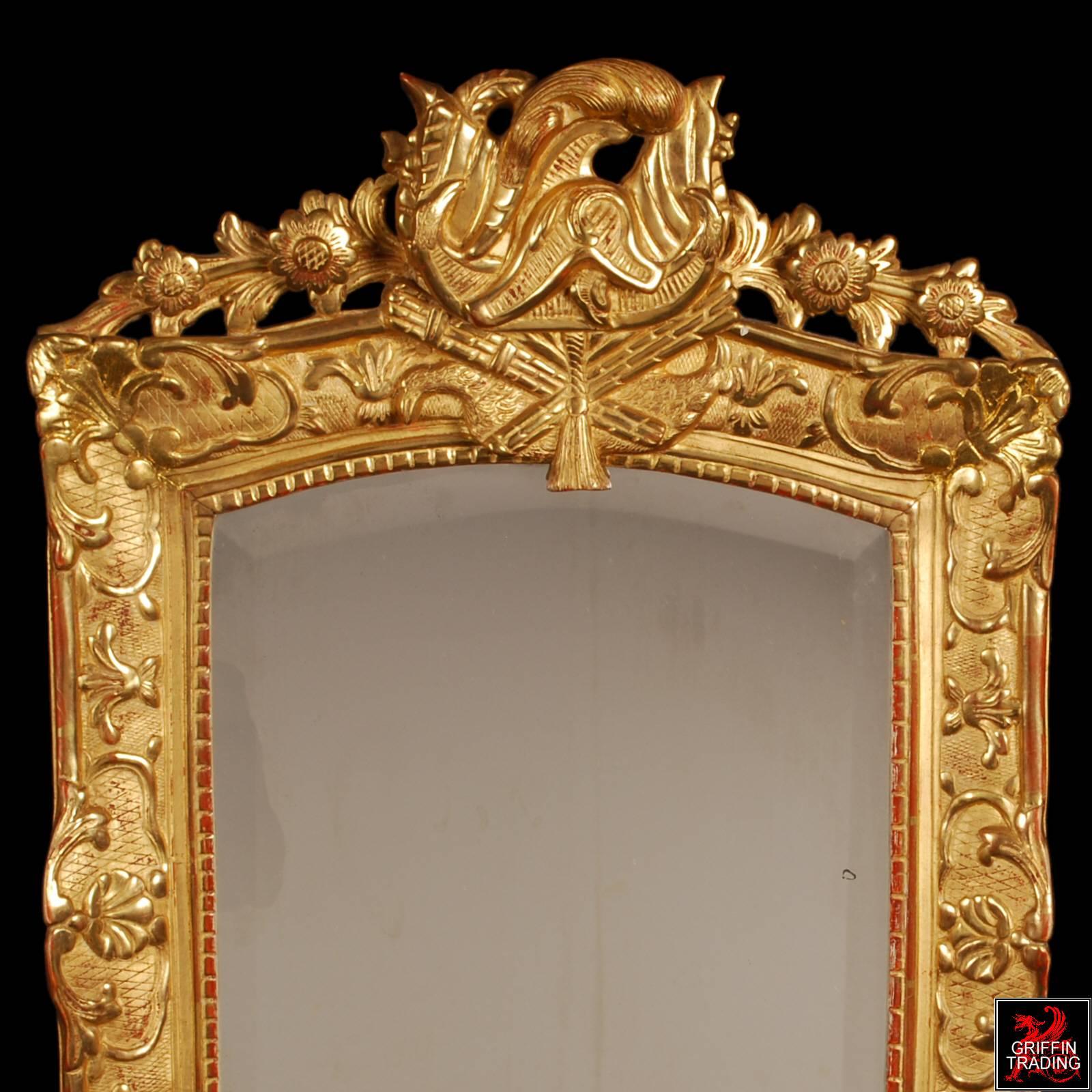 18th Century French Regency Beveled Mirror with Gold Giltwood Frame For Sale