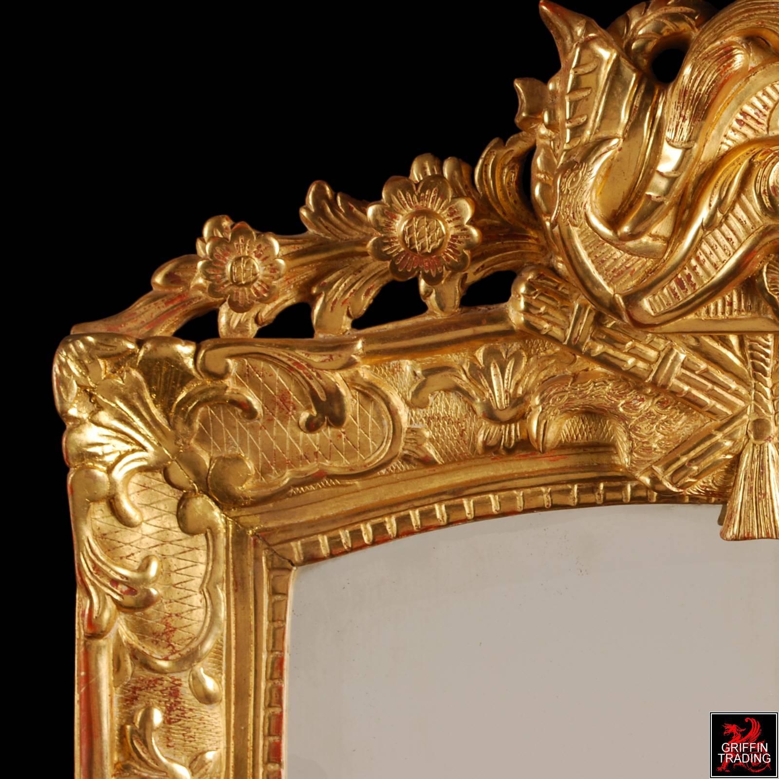 Gesso French Regency Beveled Mirror with Gold Giltwood Frame For Sale