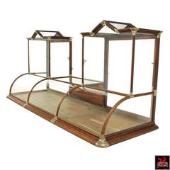 Antique Curved Glass Counter Top Showcase or Display Cabinet with Gable Top