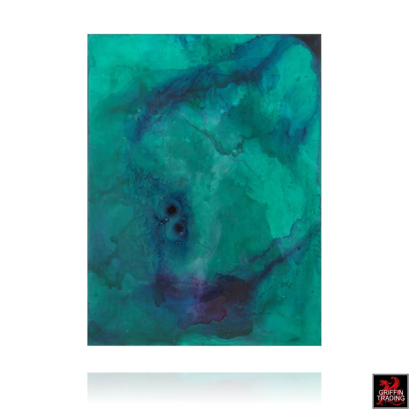 American AN23 Mixed Media Green, Blue and Purple Abstract Painting 7150 For Sale