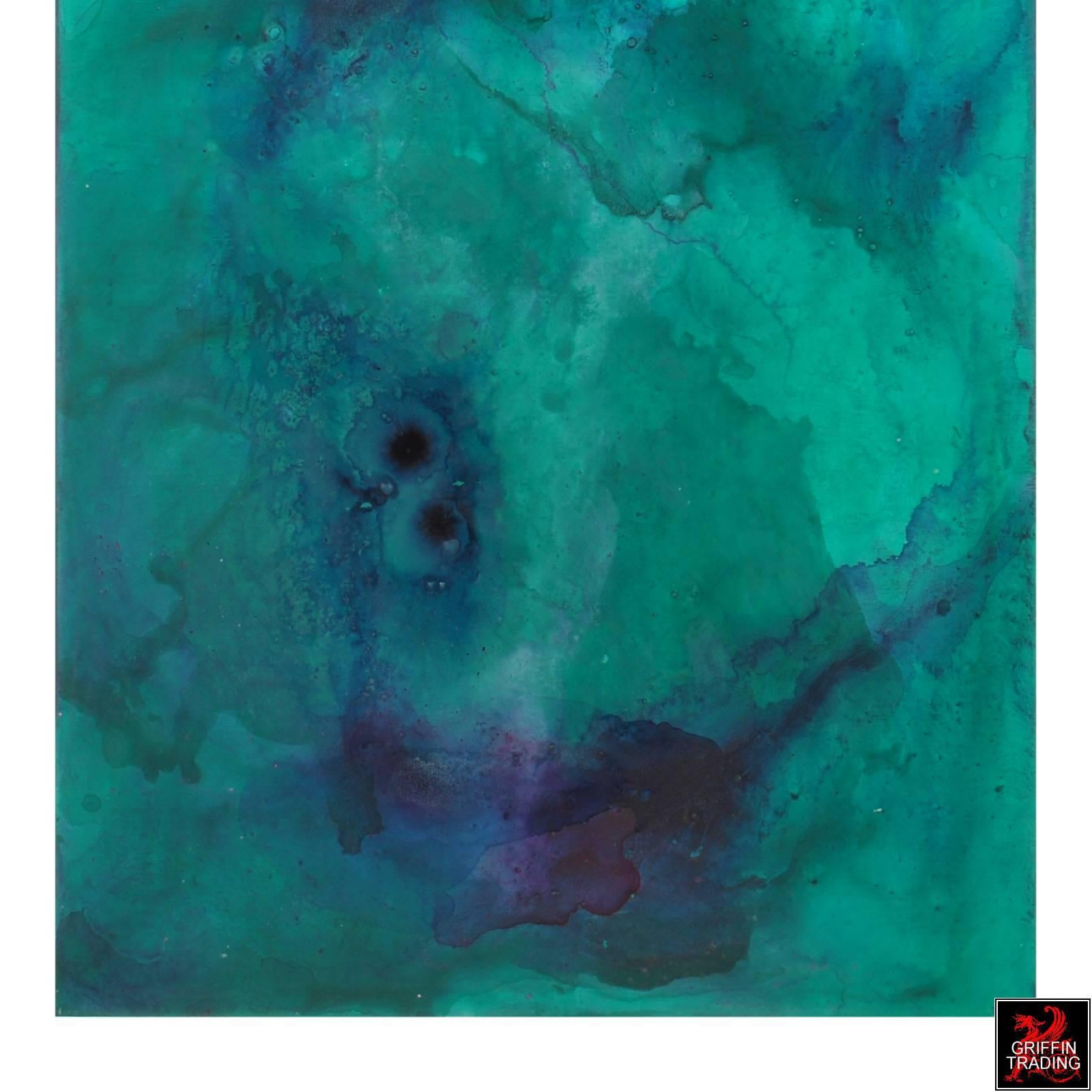 AN23 Mixed Media Green, Blue and Purple Abstract Painting 7150 In Excellent Condition For Sale In Dallas, TX