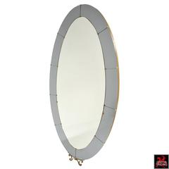 Cristal Art Standing Floor Mirror with Smoke Grey and Brass Border, Italy