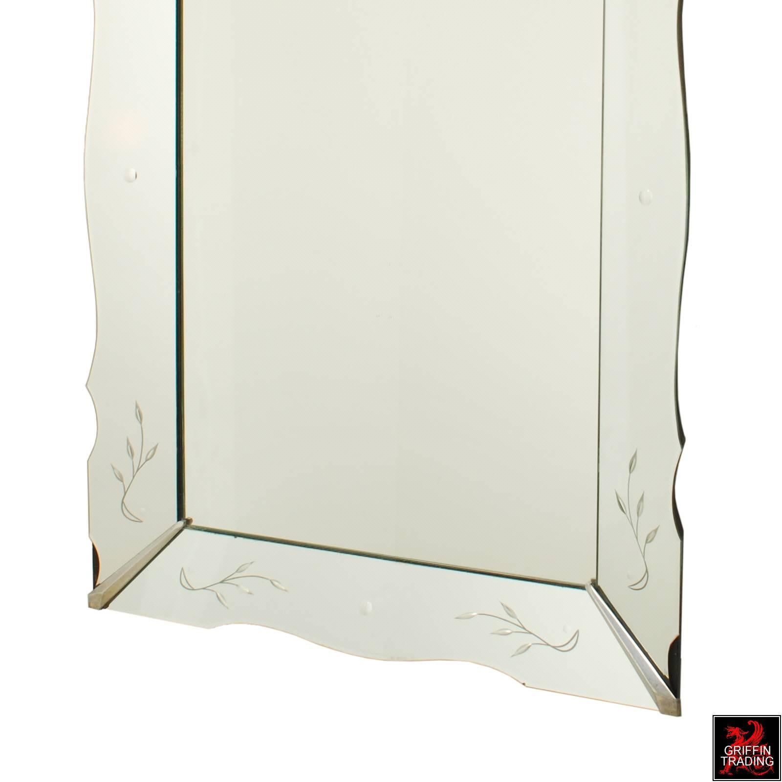 Mid-Century Rectangular Mirror with Mirrored Frame and Steel Detail In Excellent Condition For Sale In Dallas, TX