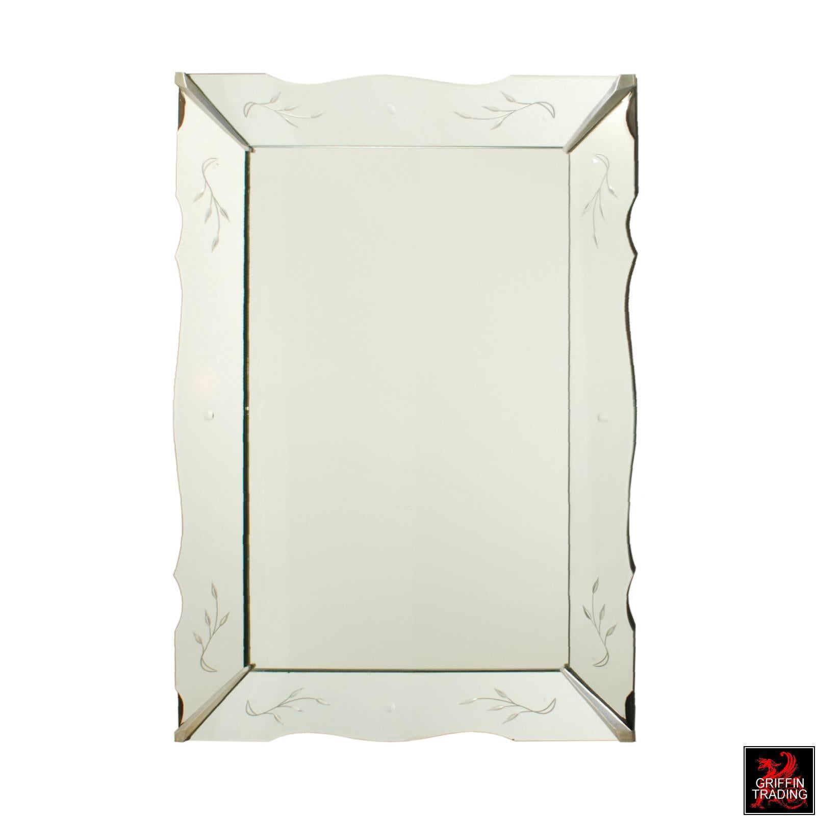 American Mid-Century Rectangular Mirror with Mirrored Frame and Steel Detail For Sale