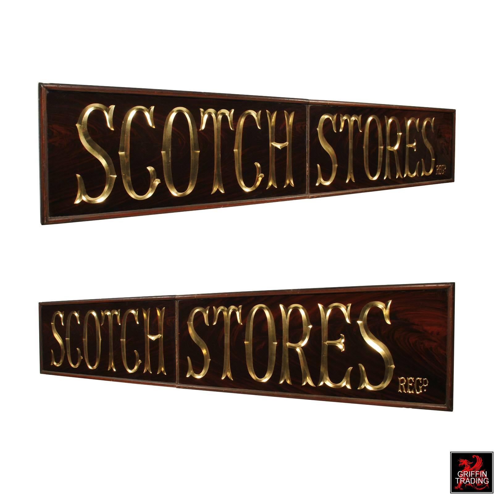 British Scotch Stores Antique Pub Sign with Gold Leaf Lettering For Sale