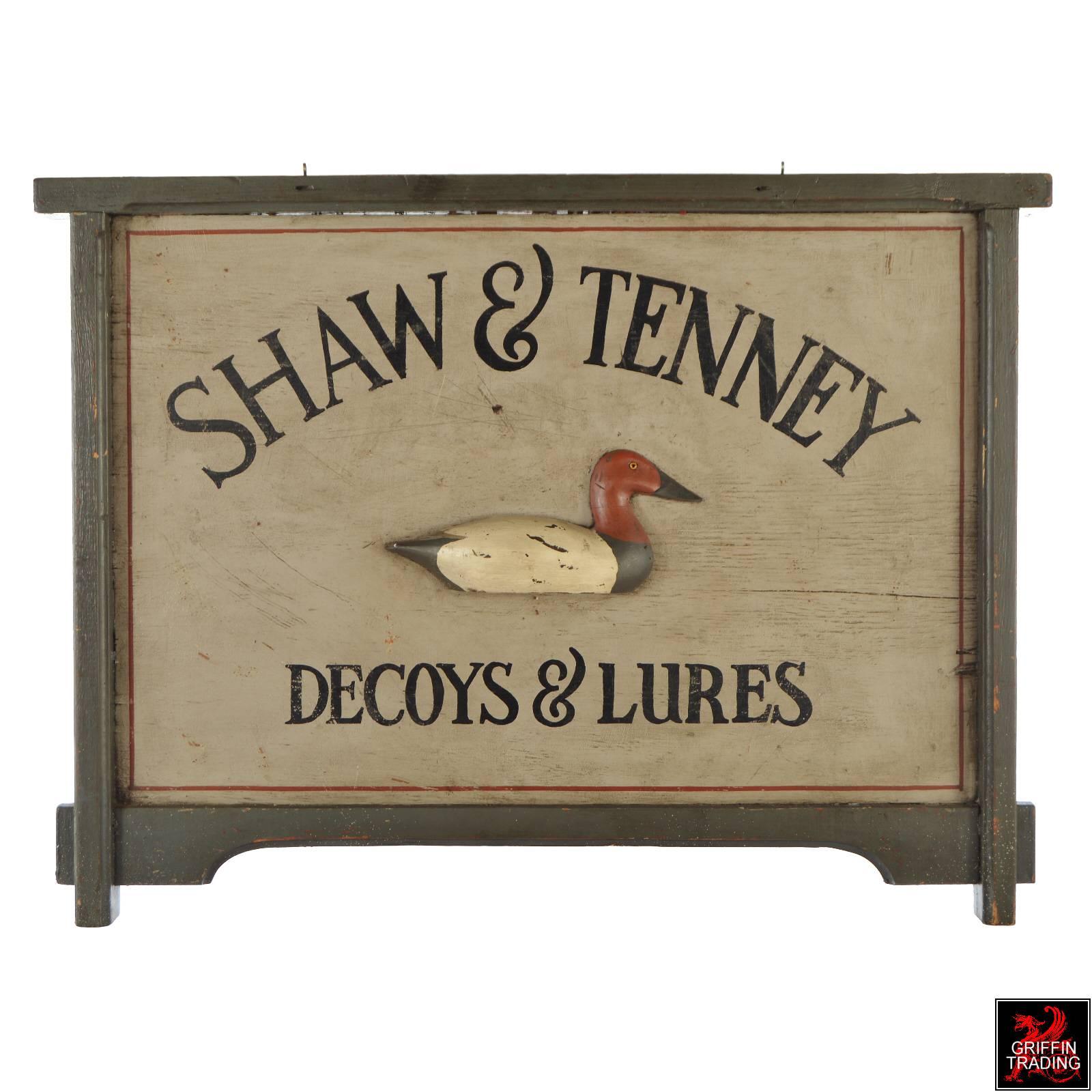 Shaw and Tenney Decoys and Lures Trade Sign In Good Condition For Sale In Dallas, TX