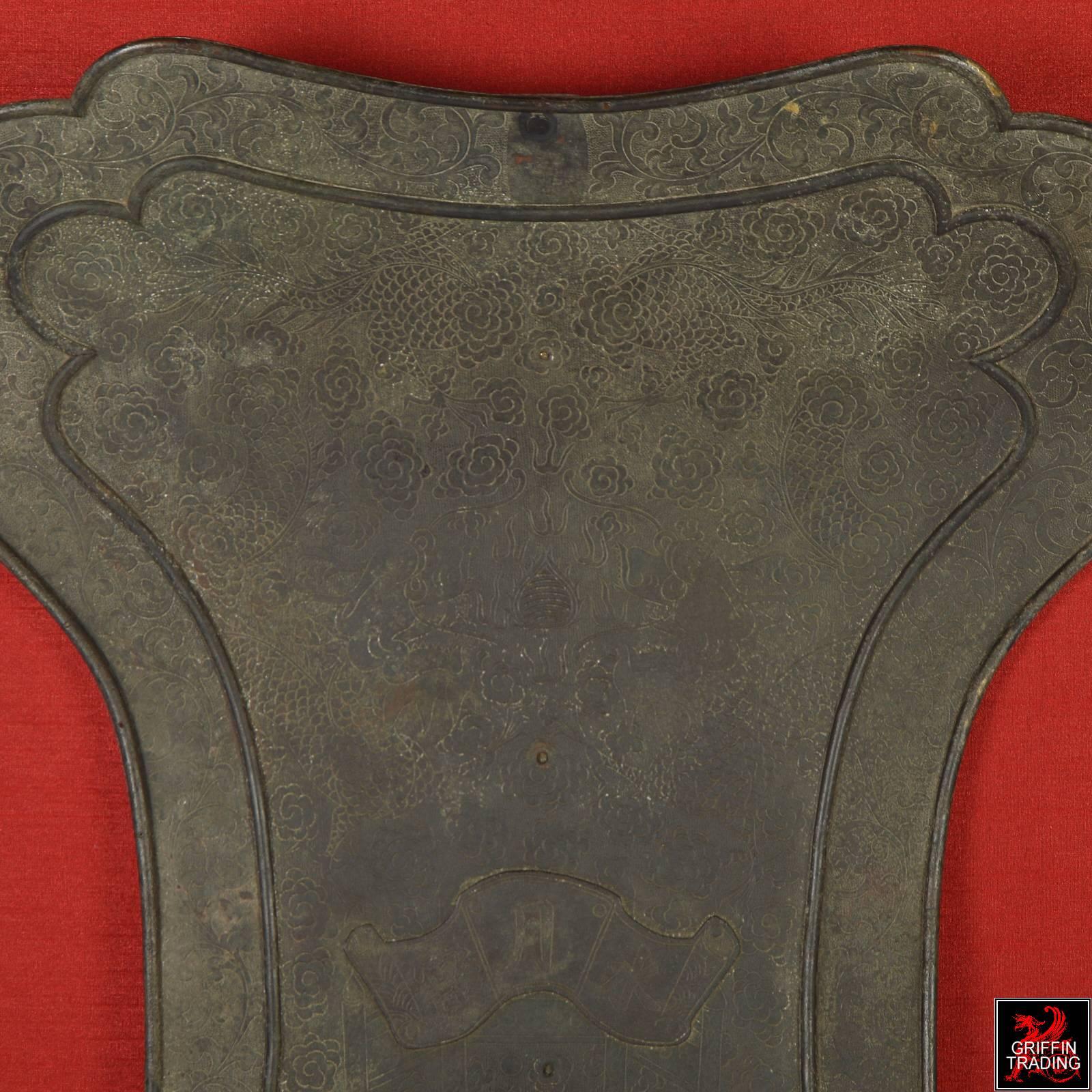 19th Century Chinese Bronze Fan-Shaped Temple Standard with Gold Leaf Frame For Sale