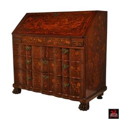 18th Century, Dutch Marquetry Drop Front Secretary / Desk