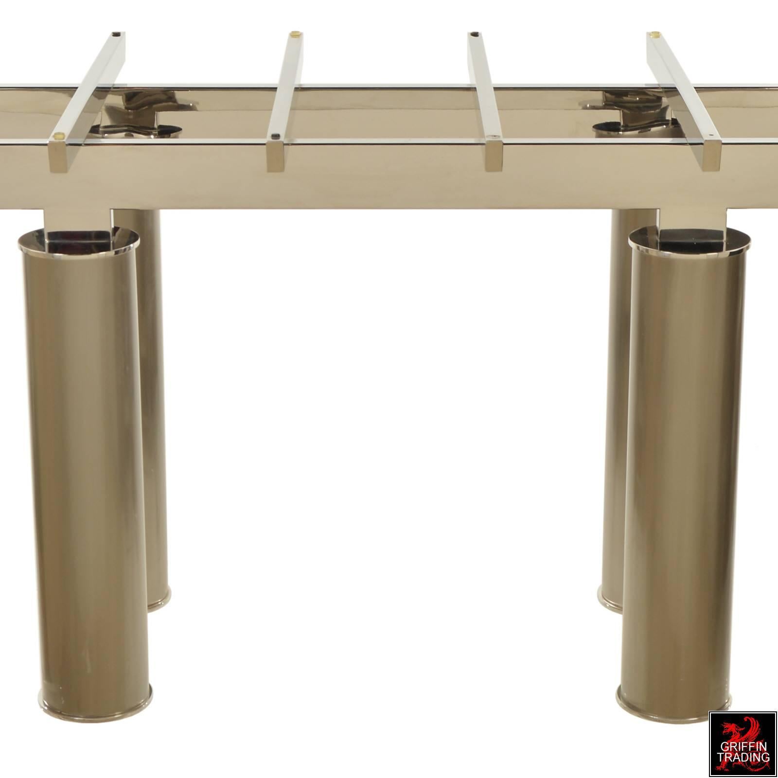 Post-Modern Brueton Glass, Chrome and Stainless Steel Dining Table by Tamarkin-Techler Group For Sale