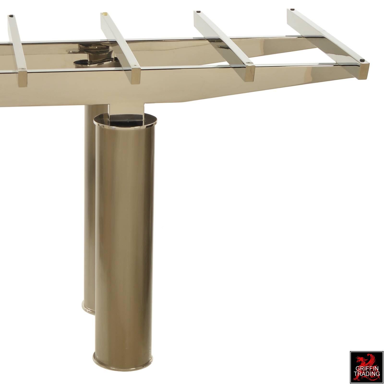 American Brueton Glass, Chrome and Stainless Steel Dining Table by Tamarkin-Techler Group For Sale