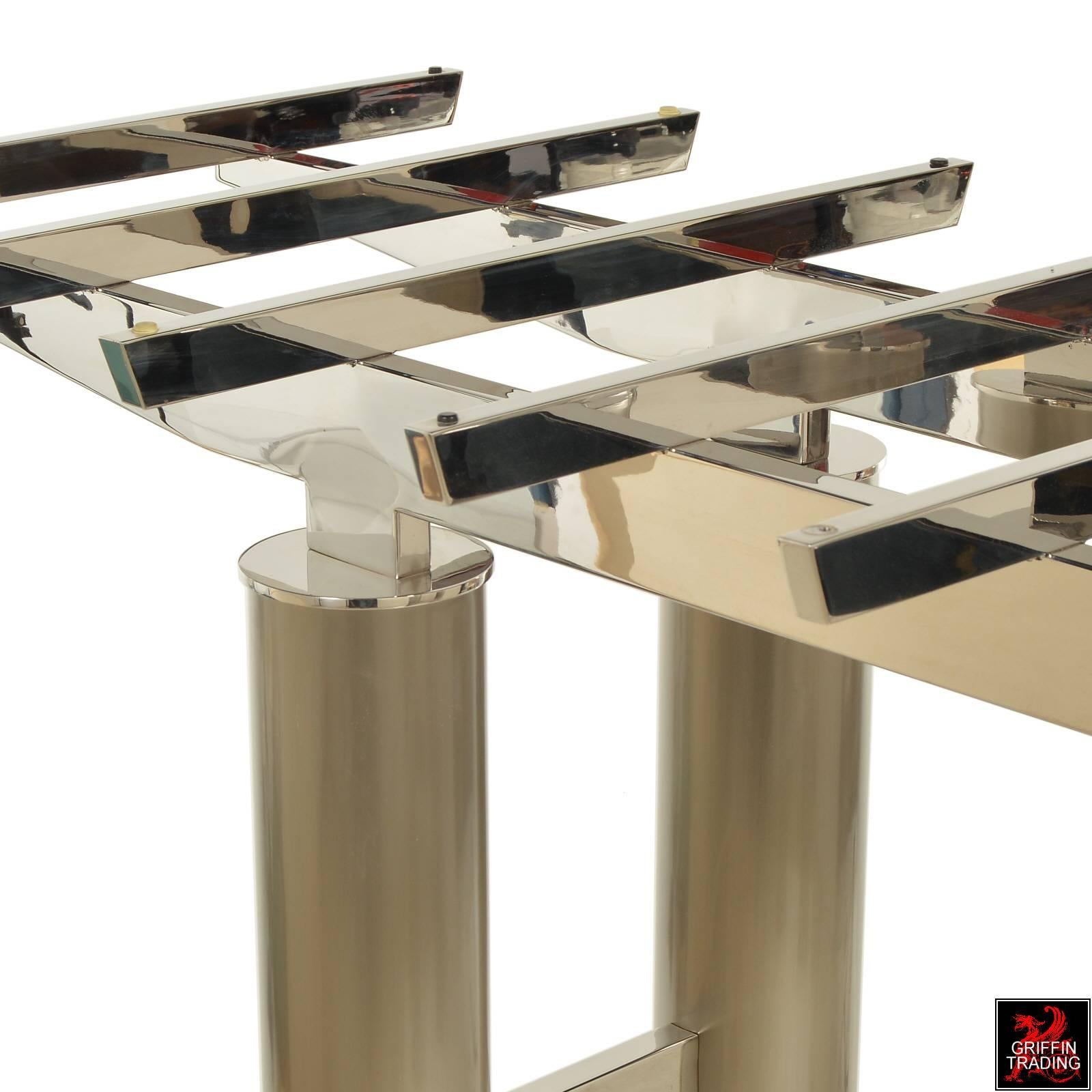 Brueton Glass, Chrome and Stainless Steel Dining Table by Tamarkin-Techler Group In Excellent Condition For Sale In Dallas, TX