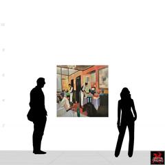 Le Cafe French Restaurant Scene Signed Original Painting