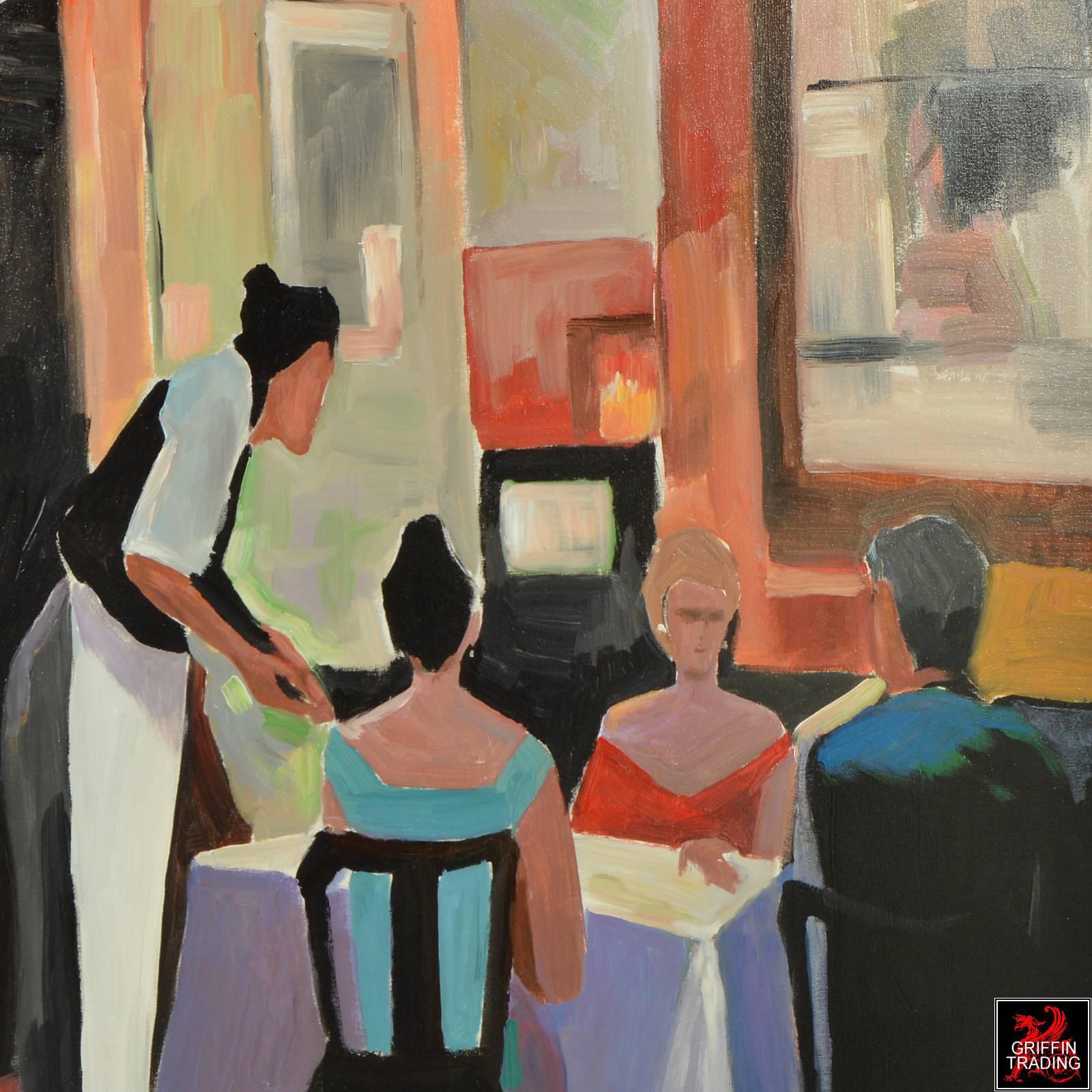 American Le Cafe French Restaurant Scene Signed Original Painting For Sale