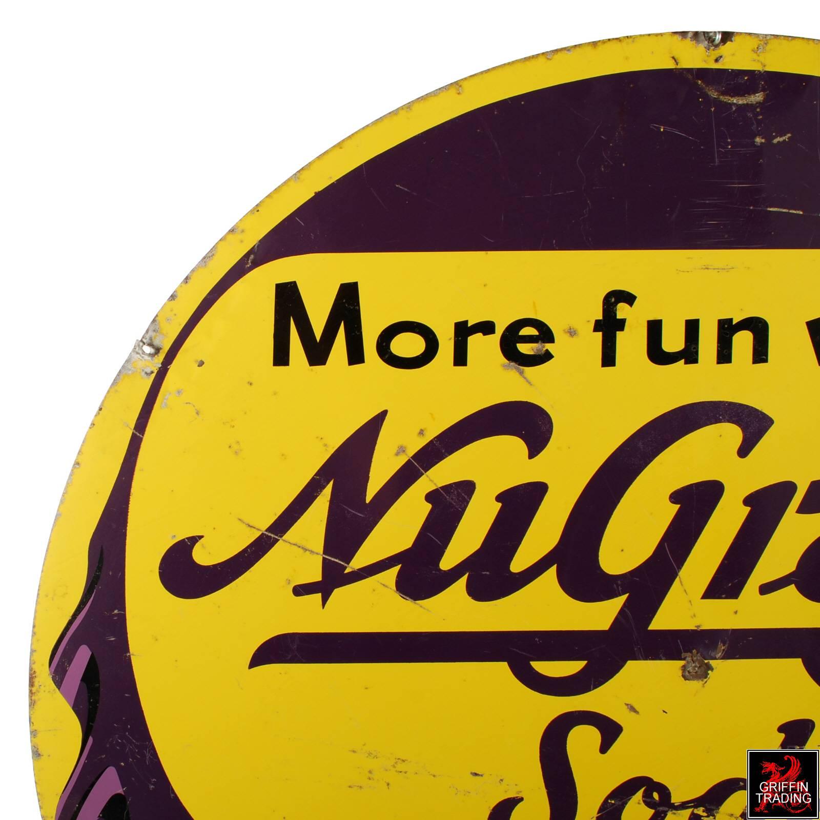 Mid-Century Modern Vintage NuGrape Soda Bottle Cap Metal Sign For Sale