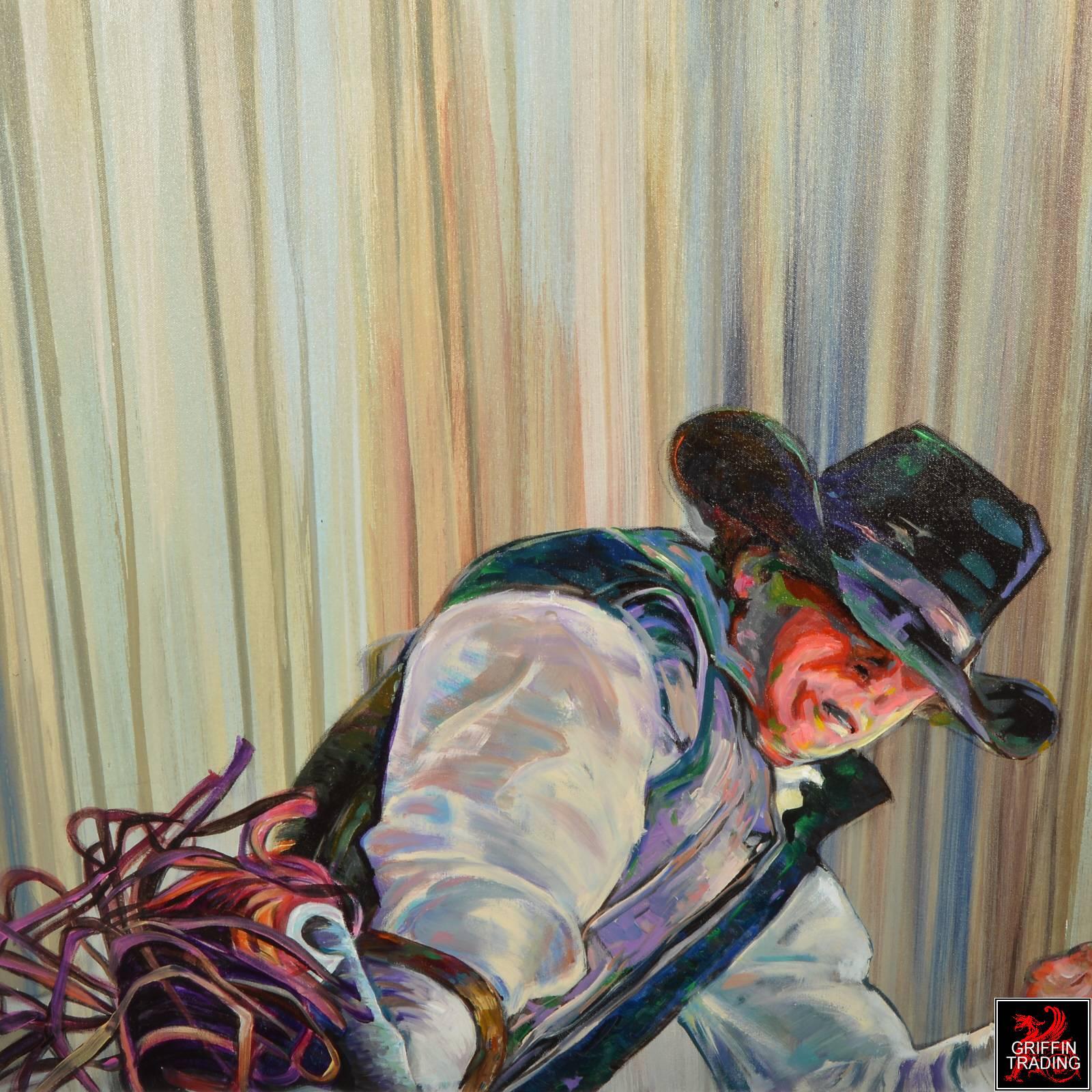 Rustic Flipping Cowboy #2 Rodeo Cowboy on a Bronco Horse Original Painting For Sale