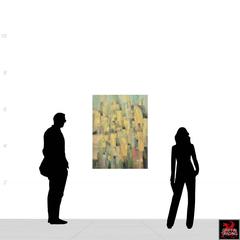 Green Cubist Cityscape Signed Original Painting